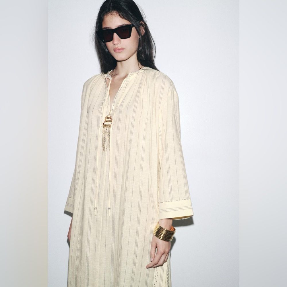 ZARA STRIPED LINEN TUNIC DRESS ZW COLLECTION - Picture 2 of 8